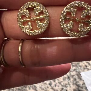 Tory Burch Gold and Silver Logo Earrings